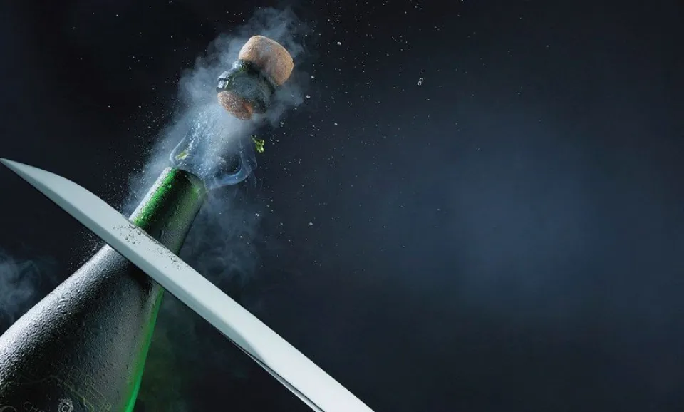 Sabering of a bottle Brut Champagne